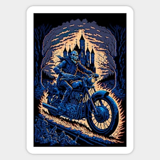 Skeleton Riding Motorbike On Flames Sticker